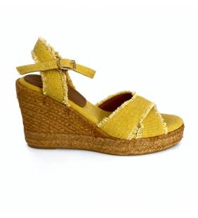 Zapatillas cuña yute 60mm. mujer ocre