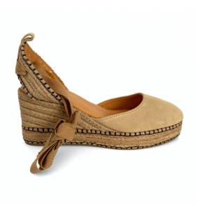 Zapatilla cuña yute 50mm. mujer piel beige
