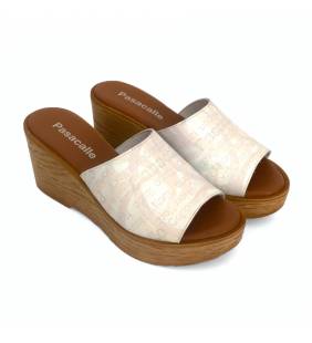 Sandalias cuña y plataforma para mujer Pasacalle en piel blanco