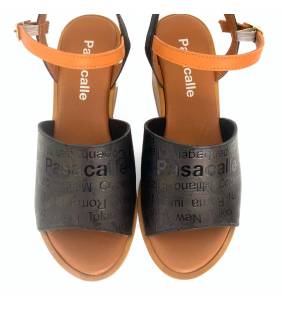 Sandalias cuña y plataforma para mujer Pasacalle en piel negro