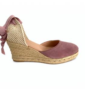 Zapatilla cuña yute mujer 60mm. piel lila