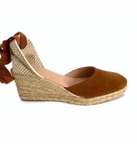 Zapatilla cuña yute mujer 60mm. piel cuero
