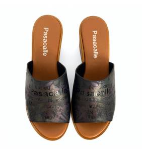 Sandalias cuña y plataforma para mujer Pasacalle en piel negro