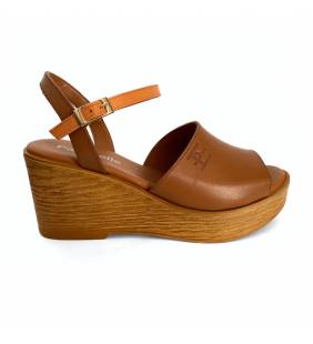 Sandalias cuña y plataforma para mujer Pasacalle en piel camel