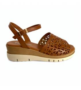 Sandalias cuña baja para mujer Pasacalle en piel cuero