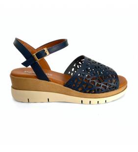 Sandalias cuña baja para mujer Pasacalle en piel marino