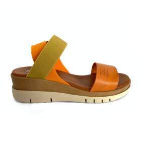 Sandalias cuña baja para mujer Pasacalle en piel mango y lemon