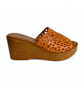 Sandalias cuña y plataforma para mujer Pasacalle en piel mango