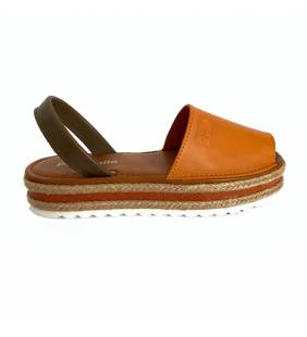 Sandalias bajas para mujer Pasacalle en piel mango y kaki