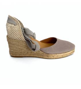 Zapatilla cuña yute mujer 60mm. piel beige