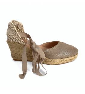 Zapatilla cuña yute mujer 60mm. piel boreal