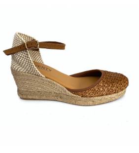Zapatilla cuña yute mujer 60mm. trenzado cuero
