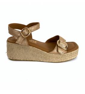 Sandalias de yute con cuña y plataforma para mujer en piel doré